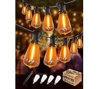 Yuhoolamp 60M Outdoor String Lights 200ft Festoon Lights with Extension Cable Weatherproof 60+4 Spare ST38 Warm Bulb for Patio Garden Party Backyard Pergola, Extandable, Zip Ties for Easy Install