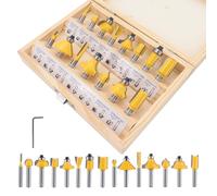 Yuhtech 15PCS Router Bits Set, 1/4 Inch Shank Tungsten Carbide Tipped Router Bit Set, Woodworking Milling Cutter Tool Kit with Wooden Box, Wood Milling Saw Cutter for Woodwork Project