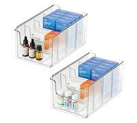 Yuhtech 2 Pack Fridge Organisers, Food Storage Organizer Bins, Clear Plastic Bins, Extensible Makeup Organizer Box, Medicine Storage Box for Snacks, Condiments, Jewellery