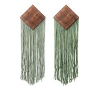 Yuhtech 2 Pcs Macrame Wall Hanging Geometric Wooden & Tassels Hippie Wall Tapestry Modern Handmade Boho Wall Decor for Living Room Bedroom café Bed and Breakfast (Light green & Dark green)