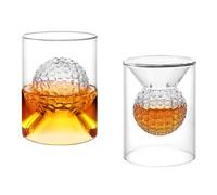 Yuhtech 2 Pcs Whisky Glass, Golf Whiskey Glass Set, 50ml Whiskey Glass with Golf Ball Embedded, Coffee Cup Wine Glass Red Wine Glass for Cocktail Presents for Golfer, Both Sides are Usable