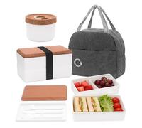 Yuhtech 2 Tier Bento Box Japanese, Lunch Bento Box, Bento Lunch Boxes with Compartments, Soup Container with Cutlery Spoon Knife and Fork and Thermal Bag (Whtie)
