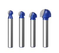 Yuhtech 4PCS 1/4 Inch Round Nose Cove Core Box Router Bit Set, Woodworking Milling Cutter Tool Set, Carbide Tipped Round Nose DIY Tool (6.35mm, 7.96mm, 9.52mm, 12.7mm Cutting Diameter) (6 mm)