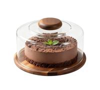 Yuhtech Cake Stand with Dome Lid, Wood Cake Plate with Clear Glass Cover, Wood Cake Tray Display Stand for Fruit, Cheese, Dessert, Candy, Birthday, Wedding, Party, Café