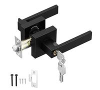 Yuhtech Door Lever Handle Lock, Entrance Door Handles with Locks and Key, Square Interior Door Handle, Left or Right Handing