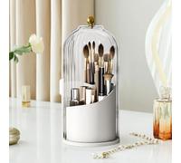 Yuhtech Makeup Brush Holder Organizer, Toothbrush Holder with Sliding Lid, 360 Rotating Organizer with Clear Lid, Makeup Brush Holder Storage Case, Desktop Storage Box for Ecosmetic, Toothbrush