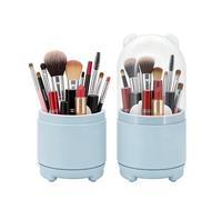 Yuhtech Makeup Brush Holder with Lid, 360° Rotating Makeup Brush Organiser, Cosmetics Organiser with Clear Dustproof Lid for Lipstick, Eyeliner, Bedroom, Bathroom, Dressing Table (Blue)