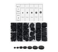Yuhtech Rubber Grommet Assortment Kit, 200 Pcs 7 Sizes Black Rubber Grommet Electrical Conductor Gasket Ring Assortment Kit for Protecting Wires, Plugs and Cables