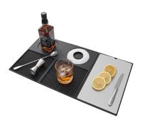 Yuhtech Silicone Non-Slip Bar Mat with Cutting Board, Foldable Coffee Spill Mat Draining Board for Home, Kitchen and Restaurant Hotel (Black, 55.5 X 30 cm)