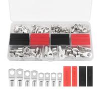 Yuhtech Tinned Copper Terminals, 70 PCS Copper Ring Lugs with 70 PCS Heat Shrink Tubing Kit, Bolt Hole Terminals Set, Battery Cable Ends Wire