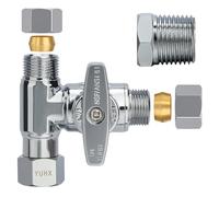 YUHX Brass Angle Stop Add-A-Tee Valve, 3/8 Inch Compression Outlet Easy Connect 3 Way Diverter 3/8" x3/8" x3/8" or 1/2" Toilet Bidet Sprayer T