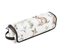 Yuiboo 2-in-1 Curling Iron Travel Case and Heat Resistant Mat with Zipper Portable Hair Styling Tool Organizer for Flat Iron Hot Tools and Haircare Accessories, Sweet Kangaroo White Retro Floral,