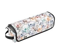 Yuiboo 2-in-1 Curling Iron Travel Case with Heat Resistant Pad Large Hair Straigheners Travel Case for Flat Iron Hot Tools and Haircare Accessories, Skeleton Horror Skull Happy Halloween Head