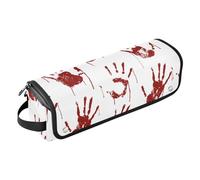 Yuiboo 2 in 1 Hair Tools Organizer with Iron Mat Dustproof Travel Hair Straightener Bag for Flat Irons, Straighteners, Curling Irons, Red Hands Imprint Happy Halloween Portable Travel Essentials
