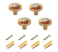 Yuiboo 4 Pack Solid Drawer Knobs Piloting Capybaras Orange Metal Furniture Handles for Dresser Furniture Drawers/Kitchen/Door/Bathroom Brushed Nickel