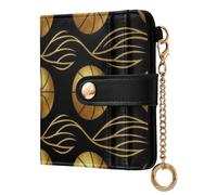 Yuiboo Baseball and Bow Monochrome Ladies Classic Foldable Wallet Unique Compact Zipper Coin Pocket for Daily Travel, Gold Basketball Lines on Black, One Size, Art Deco