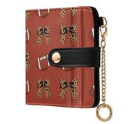 Yuiboo Baseball and Bow Monochrome Ladies Classic Foldable Wallet Unique Compact Zipper Coin Pocket for Daily Travel, Football and Leopard, One Size, Art Deco