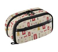 Yuiboo Beige London Tower Scene Multi Compartment Pen Bag Full Printed Water Resistant forAdult Office