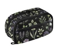 Yuiboo Black Wild Purple Wildflower Multi-Slot Pen Bag Portable Large Capacity Water Resistant for High School College Students
