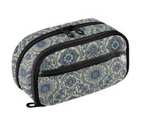Yuiboo Blue Damask Floral Elastic Pen Loops Pencil pouching Full Printed Water Resistant Back To School Supplies