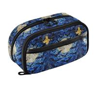 Yuiboo Blue Wolf Full Moon Night Elastic Pen Loops Pen Bag Portable Large Capacity Water Resistant Back To School Supplies