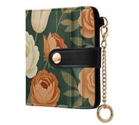 Yuiboo Brown Tone Daisies Women's Small Folding Wallet Convenient Compact 7 Card Slots for Daily Use, Autumn Botanical Blooms, One Size, Art Deco