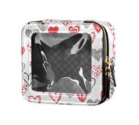 Yuiboo Clear Makeup Bag Doodle Love Heart Red Black Valentines Day Travel Toiletry Bag Makeup Bag Organizer for Flying, Doodle love heart red black Valentines Day, 5.1" x 4.7" x 2.2", Art Deco