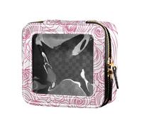 Yuiboo Clear Makeup Bag Small Valentines Day Doodles Romantic Floral Peach Rose Waterproof Travel Toiletry Bag Cosmetic Bag for Traveling, valentines day doodles romantic Floral Peach rose, 5.1" x
