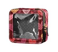 Yuiboo Clear Mini Makeup Bag Valentine's Day love reds Lovely Doodle Travel Bags for Toiletries Cosmetic Bag with Zipper for Flying, Valentine's Day love reds Lovely doodle, 5.1" x 4.7" x 2.2", Art