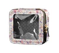 Yuiboo Clear Small Makeup Bag for Purse Vintage Red Farmhouse Floral Toiletry Bag with Zipper Makeup Organizer for Flying Vintage Red, Vintage Red Farmhouse Floral Pattern, 5.1" x 4.7" x 2.2", Art