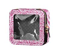 Yuiboo Clear Small Valentine's Day Doodles Floral Peach Pink Toiletry Travel Cosmetic Bags for Women, Valentine's Day Doodling Floral Peach Pink, 5.1" x 4.7" x 2.2", Valentine's Day Doodles Floral