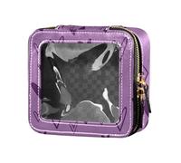 Yuiboo Clear Travel Makeup Bag Doodle Purple Heart Love Valentine Days Travel Toiletry Bag Nail Polish Organizer Bag for Traveling, Doodle Purple heart love valentine days, 5.1" x 4.7" x 2.2", Art