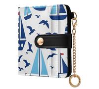 Yuiboo Colorful Sea Creature Ocean Women's Folding Card Wallet Unique Compact Magnetic Snap Closure as Gift, Ocean Sailboat Seagull, One Size, Art Deco