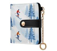Yuiboo Colorful Sea Creature Ocean Women's Folding Card Wallet Unique Compact Magnetic Snap Closure as Gift, Retro Ski Winter Pine Tree, One Size, Art Deco