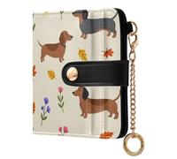 Yuiboo Colorful Sea Creature Ocean Women's Folding Card Wallet Unique Compact Magnetic Snap Closure as Gift, Fall Sausage Dog, One Size, Art Deco