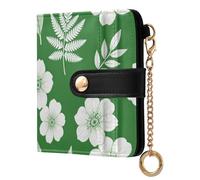 Yuiboo Colorful Star Floral Ladies Classic Foldable Wallet Portable Compact Magnetic Snap Closure for Daily Travel, Green White Fern Floral, One Size, Art Deco