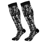 Yuiboo Compression Socks for Women Skeletons and Bones Cute Black Knee High Circulation Long Socks Premium Support Socks for, Skeletons and Bones Cute Black, 1X