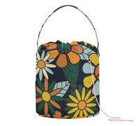 Yuiboo Crochet Bag 70s Retro Hippie Flowers Yarn Storage Containers Portable Needle Storage for Yarn Balls Yarn Organizer