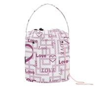 Yuiboo Crochet Bag Valentines Cute Peach Hearts Love Doodle Crochet Bag Yarn with Holes Crocheting Bag for Art Supply Yarn Accessory