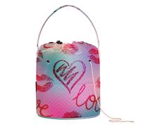 Yuiboo Crochet Bag Valentines Kisses Lips Gradient Peach Doodles Love Yarn Project Bag with Holes Storage Bags for Crochet Knit Crochet Accessories