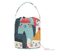 Yuiboo Crochet Bags Winter Cat Merry Christmas Colorful Tote Bag Yarn with Holes Crocheting Bag for Crochet Tools Crochet Backpack