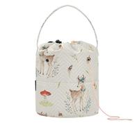 Yuiboo Crochet Storage Cute Foxes Deer Animal Merry Christmas Beige Knitting Bag Yarn Storage Portable Craft Bag for Crochet Tool Yarn Craft