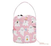 Yuiboo Crochet Storage Happy Halloween Peach Ghosts Yarn Ball Holder Portable Travel Bag for Knitting Needle Knitting Project