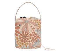 Yuiboo Crochet Storage Retro 70s 60s Floral Summer Orangr Knitting Needle Organizer with Holes Crocheting Bag for Knitting Kit Crochet Accessories