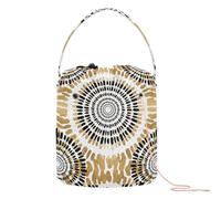 Yuiboo Crochet Tote Bag abstract Gold Black Circles White Knitting Tote Bag with Holes Storage Bag for Knitting Tool Crochet Supply