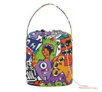 Yuiboo Crochet Tote Bag Funny Comics Monsters Confusion Colorful Knitting Project Bags Portable Travel Storage for Yarn Balls Knitting Project