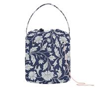 Yuiboo Crochet Tote Bag Merry Christmas Holiday Floral Navy Blue Crochet Bag Organizer Portable Travel Storage for Yarn Balls Knitting Project
