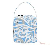 Yuiboo Crochet Tote Bag Modern Arabian Style Blue Texture Knitting Project Bags Portable Crochet Tote for Crochet Tool Yarn Craft