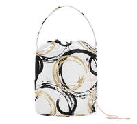 Yuiboo Crochet Yarn Bag abstract Gold Black Circles Crochet Case Organizer with Holes Travel Storage for Knitting Needles Crochet Accessories