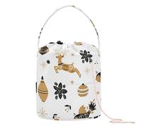 Yuiboo Crochet Yarn Bag Christmas Birds and Reindeer in Scandinavian Crochet Yarn Organizer with Holes Storage Bags for Art Supply Crochet Project